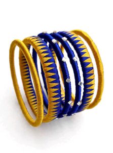 Royal Blue &amp; Mustard Silk Thread Bangles