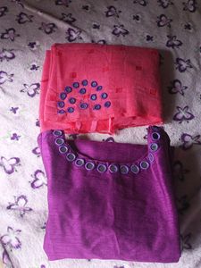 Stitched Churidar Top And Shawl