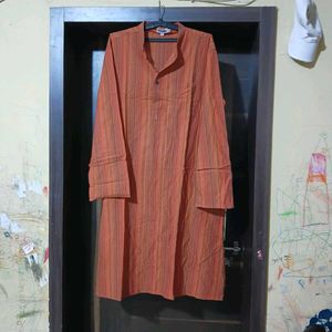 Men's Orange Striped Kurta