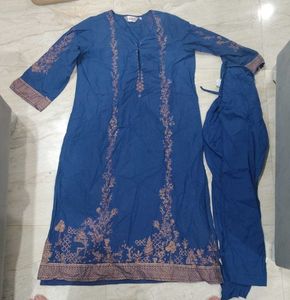 Blue Kurta Set with Golden print work