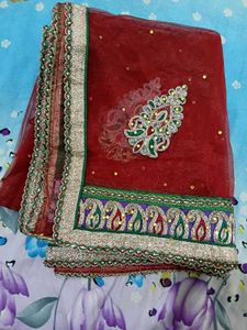 Bridal Maroon Embroidered  Dupatta