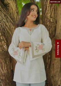 Atha Fashion White Embroidered Kurta Top