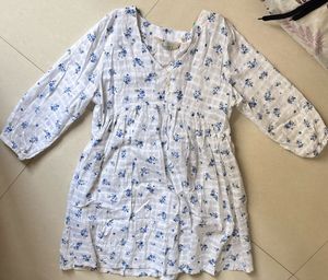 White Blue Floral Tunic Top