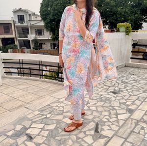 Multicoloured Floral Cotton Suit Set