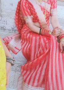 Elegant Red Striped Saree