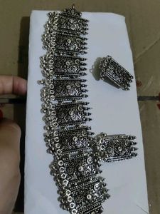 New Oxidized Silver Necklace &amp; Earrings Set