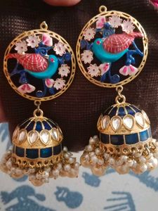 Beautiful Bird & Pearl Jhumka Earrings