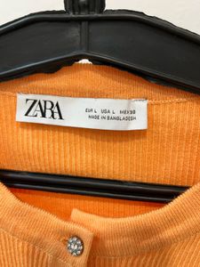 Zara Orange Button-Up Cardigan Top