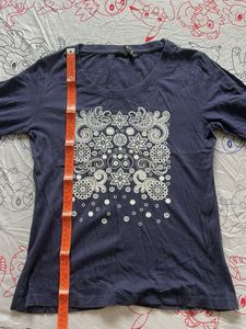 Navy Blue Graphic Print Long Sleeve Top