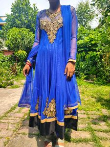 Beautiful Blue Kurta Set with Gold Embellishments
