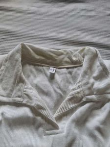 Ribbed Collared Long Sleeve Top
