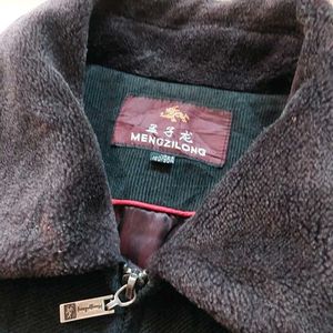 Men's Classic Dark Jacket with Fur Collar