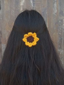 Handmade Crochet Sunflower Hair Clip