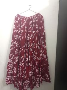 Maroon Floral Print Maxi Skirt