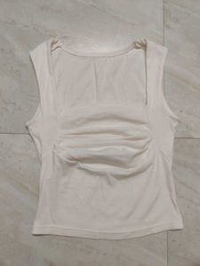 Cream Ruched Square Neck Tank Top