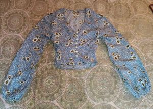Blue Floral Button-Up Blouse
