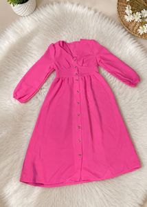 New V-Neck Button-Up Midi Dress