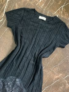 Chic Cable Knit Midi Dress with Lace Trim