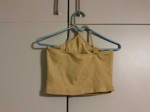 Beige Ribbed Halter Neck Crop Top