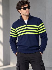 Navy &amp; neon green  Striped Sweater