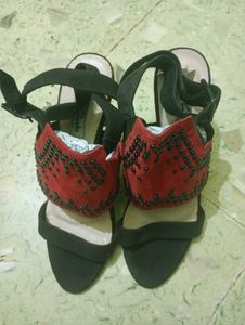 Clarks Black &amp; Red Shola Curtain Embellished