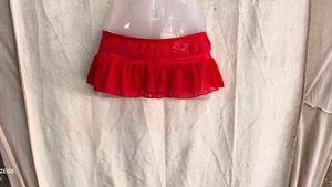 68209. Red Lace Trimmed Ruffled Mini Skirt