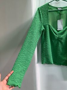 Chic Textured Green Long Sleeve Top