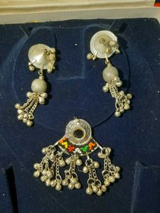 Boho Ethnic Silver Toned Necklace & Earrings Set