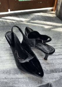 Glossy Black Slingback Heels
