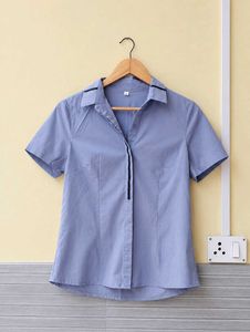 Blue Y2k Short Sleeve Collared Shirt (Women)