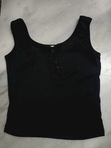 Sleek Black Ribbed Button-Up Tank Top