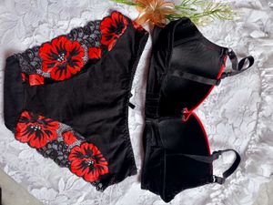 Red &amp; Black Lace Bra &amp; Panty Set
