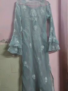 Beautiful Light Blue Kurta with White Embroidery