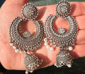 Elegant Oxidized Silver Jhumka Earrings