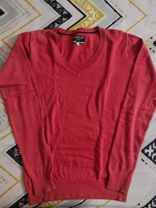 V-Neck Coral Sweater,Size L