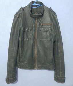 Unisex Dark Olive Faux Leather Jacket