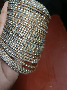 Silven And Golden Diomond Cut Metal Bangles