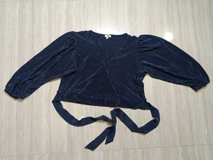 Navy Blue Pleated Wrap Top