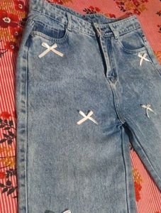 Cute Bow Detailed Wide Leg Jeans