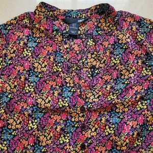 Vibrant Floral Print Peplum Style Shirt