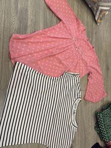 Chic Striped & Pink Tops Set