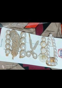 Pearl & Rhinestone Hair Clip Set 6