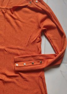 Orange Ribbed Long Sleeve Top