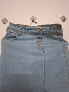 Light Wash Denim Maxi Skirt with Slit