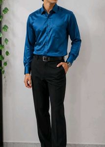 Men's Blue Satin Formal Shirt