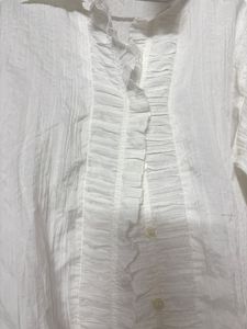 Women's White Textured Button-Down Shirt