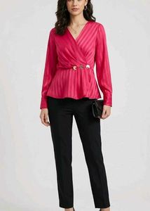 Vibrant Pink Striped Wrap Top