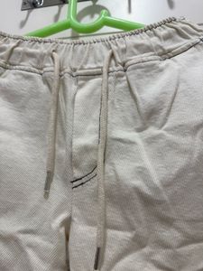 Cream Relaxed Fit Drawstring Pants