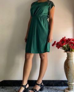 Emerald Green Dress with Embellished Shoulders