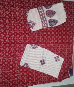 Red Ethnic Kurta Set with White Accent